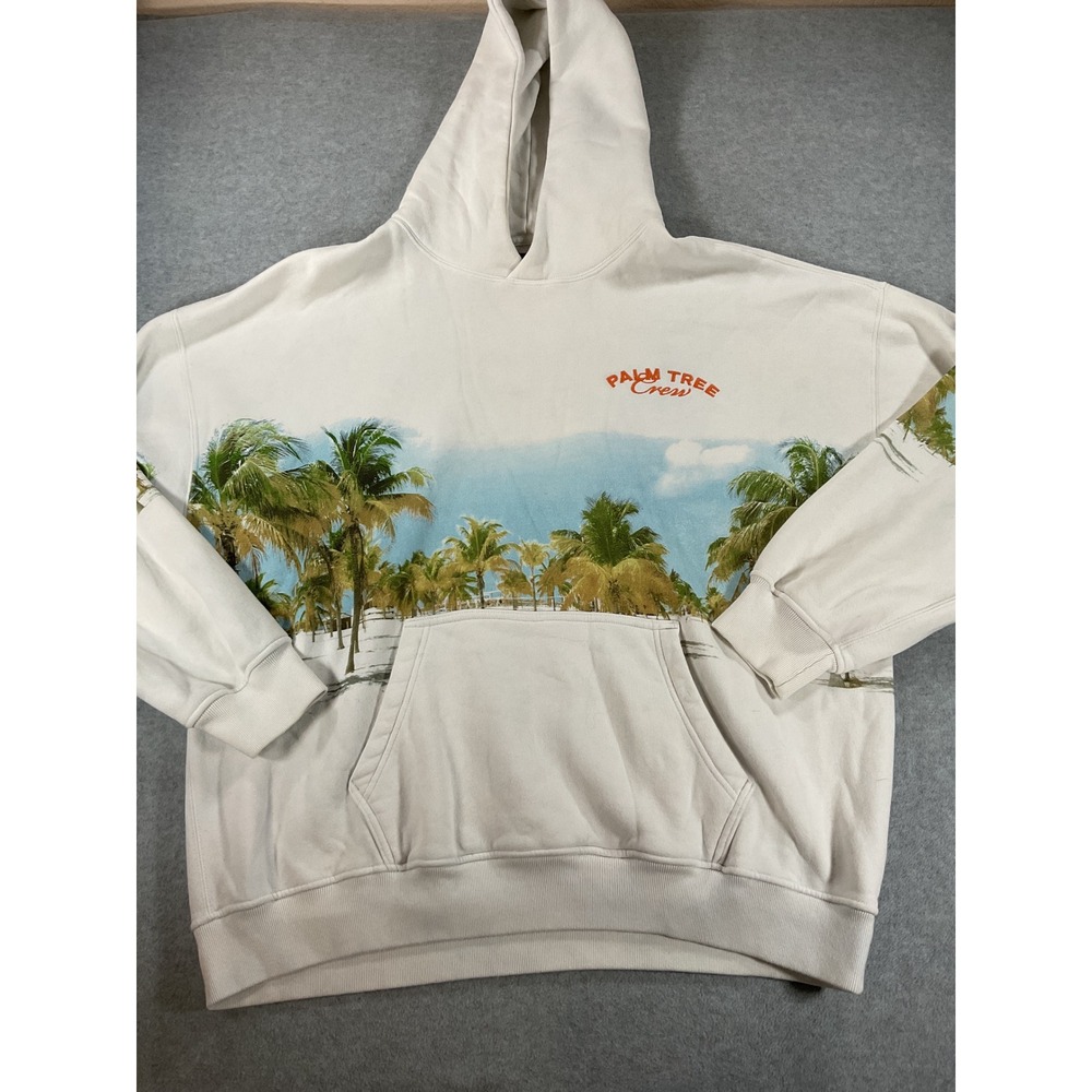 Abercrombie & Fitch x Palm Tree Crew Hoodie XL White Tropical Palm Tree 2568